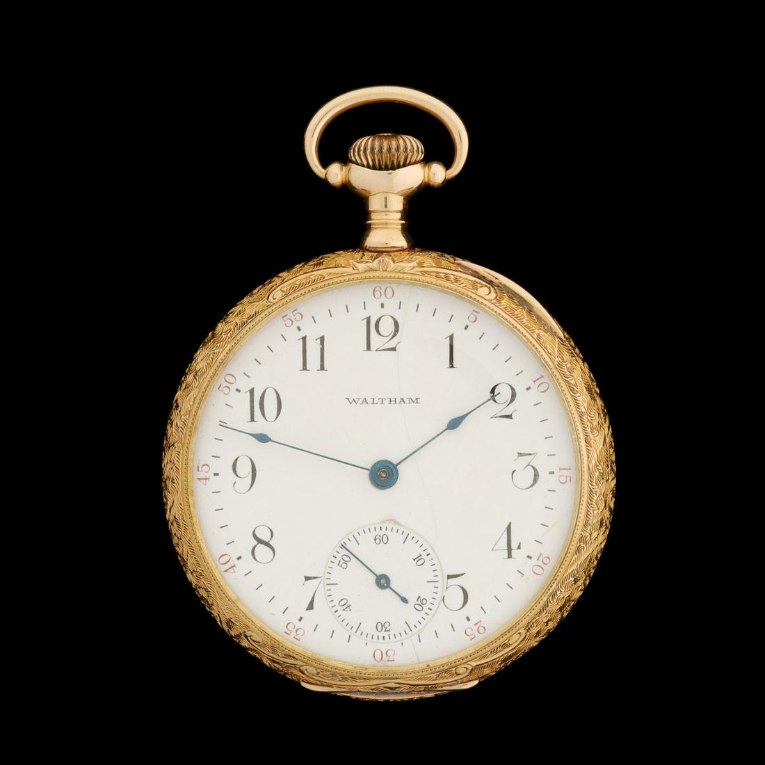 A Waltham 16s Pocket Watch In Solid 14k Gold Case