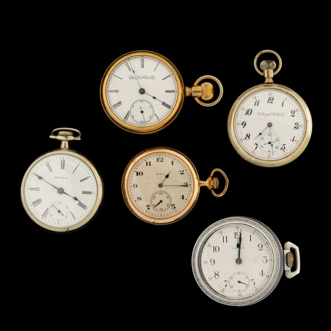 FIVE POCKET WATCHES WITH GLASS DISPLAY BACK COVERS (1 of 15)