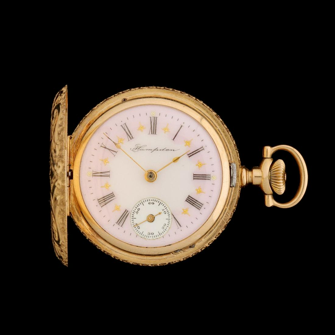 A HAMPDEN 14K GOLD POCKET WATCH WITH O'HARA DIAL (1 of 13)