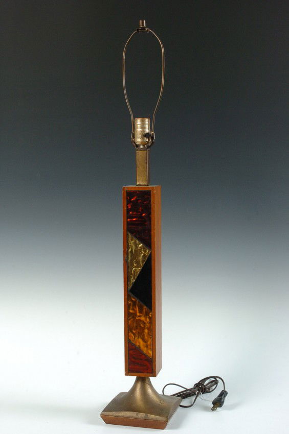 A GEORGES BRIARD (ATTR) LAMP: Brass and enamel, measures 25.25 inches to top of socket.