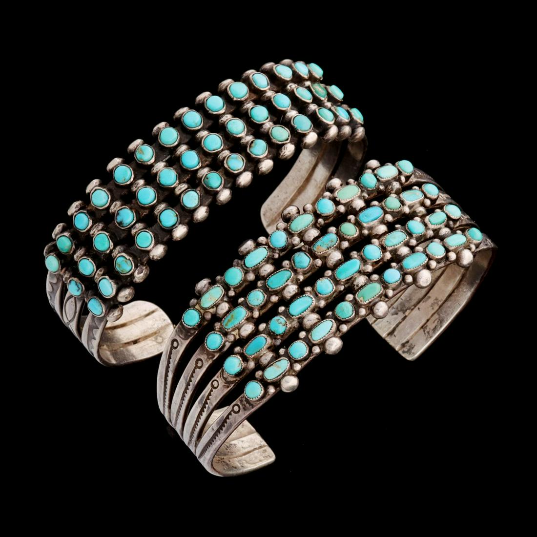 TWO ZUNI PETIT POINT TURQUOISE BRACELETS (1 of 6)