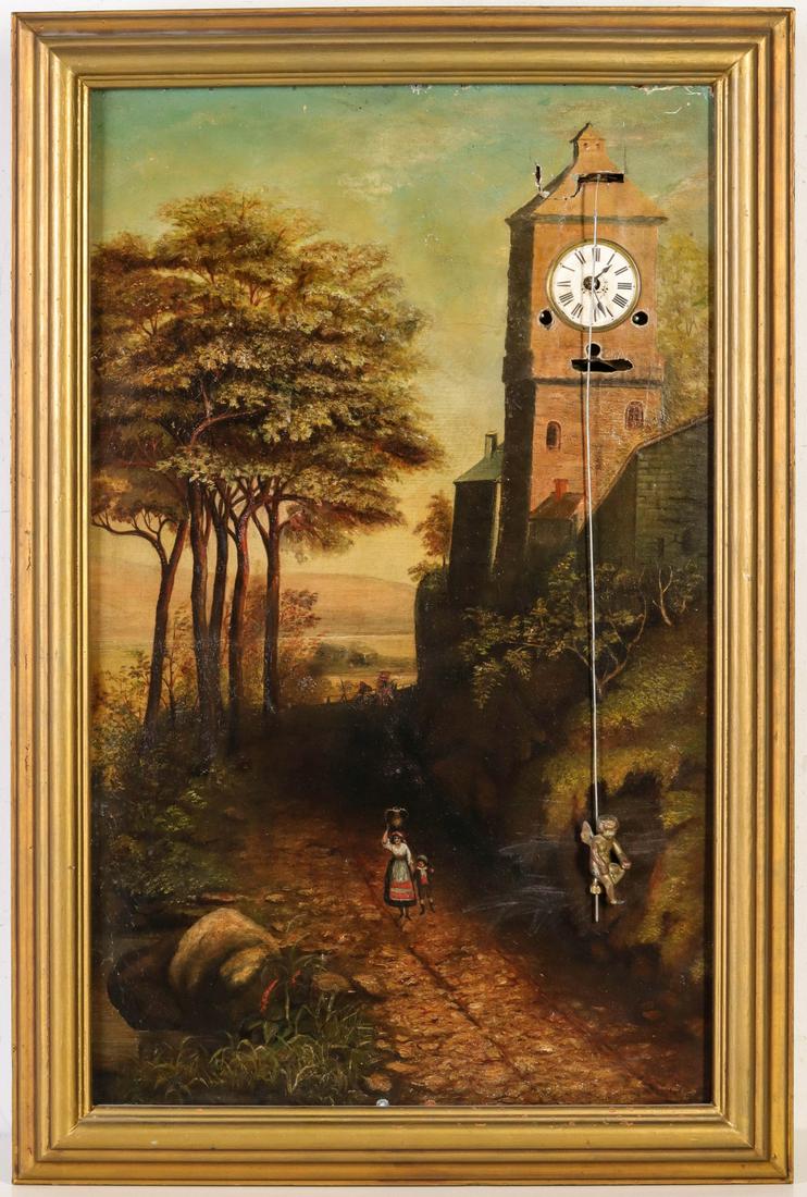 A CONTINENTAL 19TH C. OIL PAINTING PICTURE CLOCK (1 of 14)