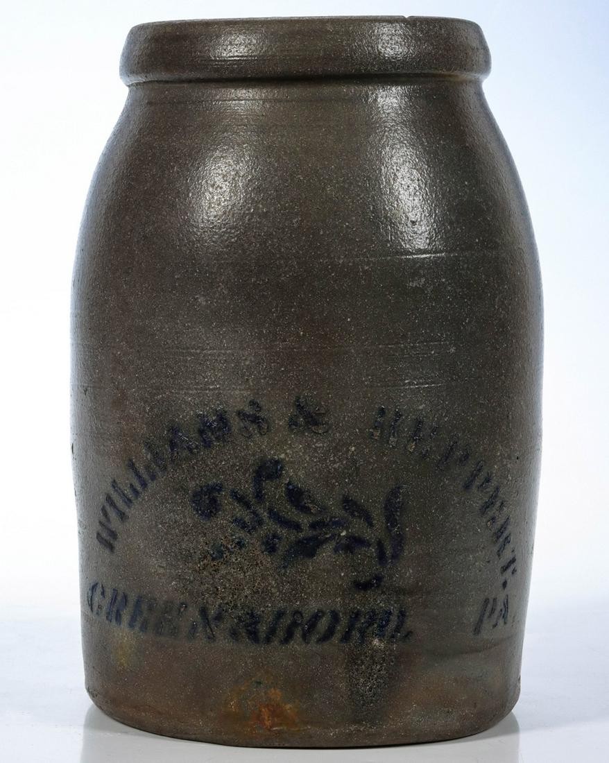 A 19TH C. BLUE DECORATED JAR SIGNED WILLIAMS & REPPERT (1 of 8)