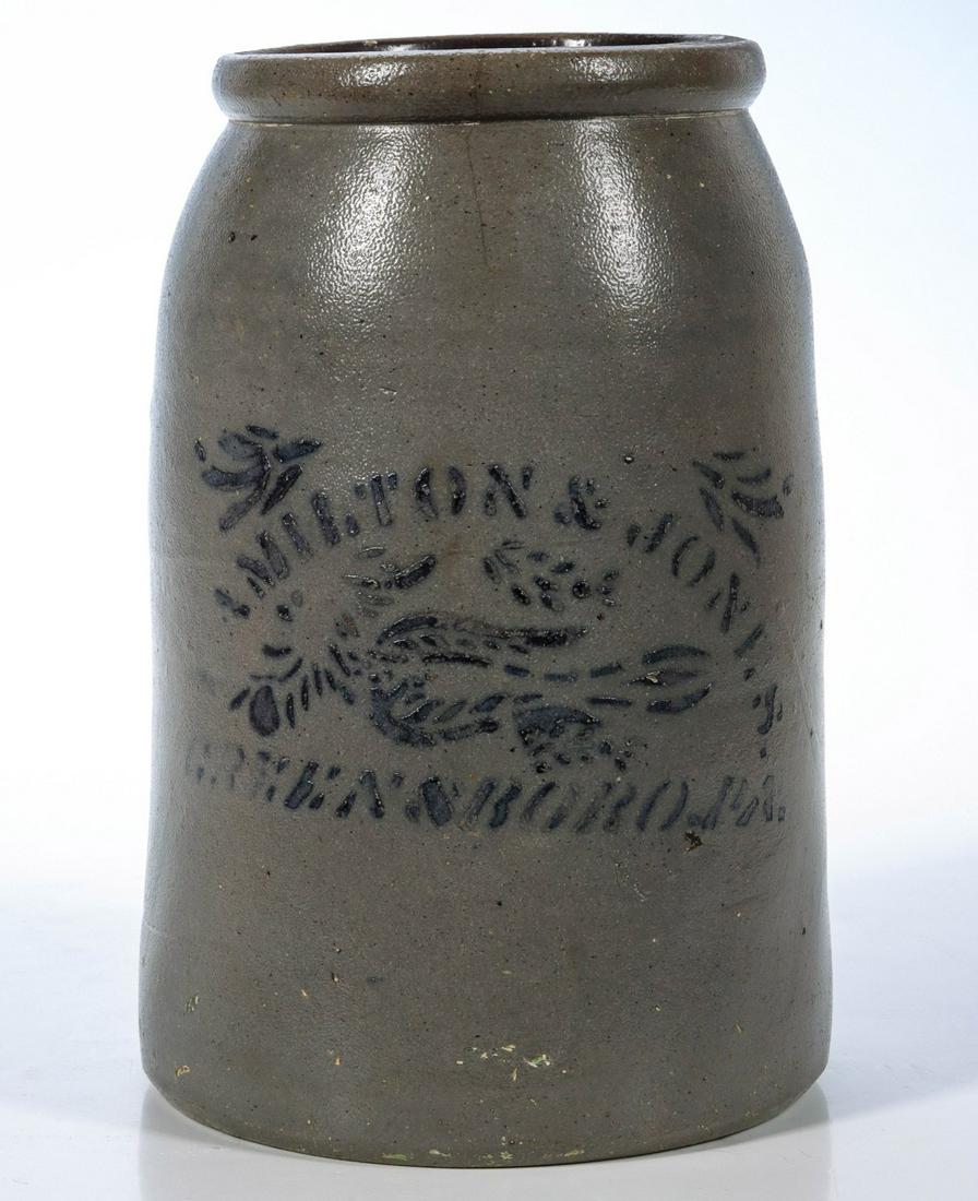 A 19TH C. BLUE DECORATED JAR SIGNED HAMILTON & JONES (1 of 7)