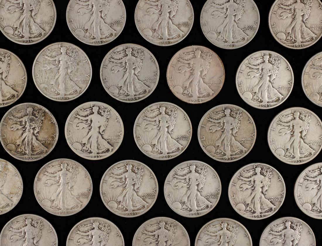 WALKING LIBERTY HALF DOLLARS, $20 FACE VALUE (1 of 3)