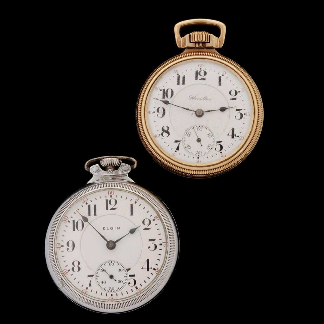 HAMILTON (992) AND ELGIN RAILROAD GRADE POCKET WATCHES (1 of 15)
