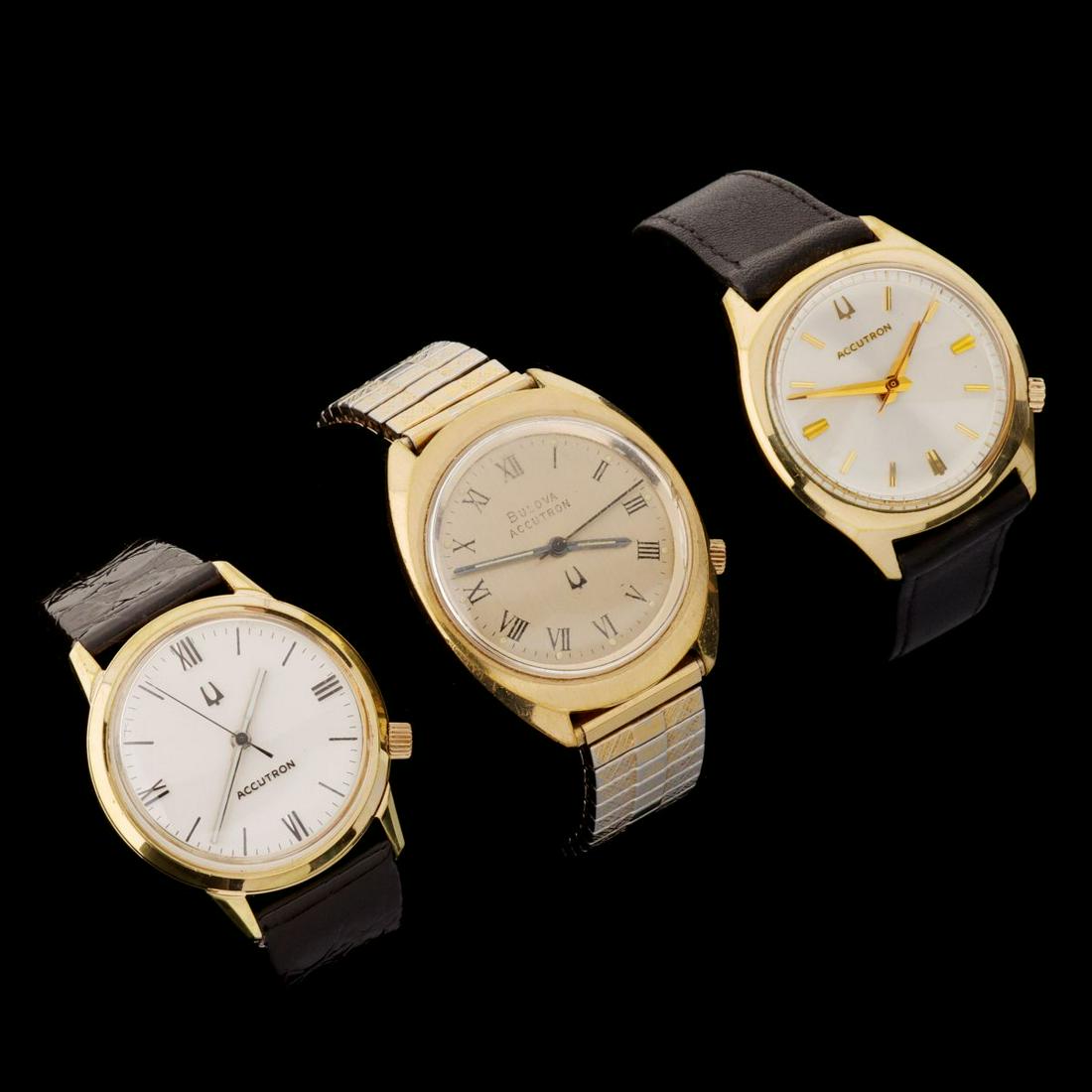 THREE MEN'S BULOVA ACCUTRON WRIST WATCHES: Three different models as shown. We happily provide seamless in-house packing and shipping services on nearly everything we sell. Until further notice, we cannot offer international shipping in-house.