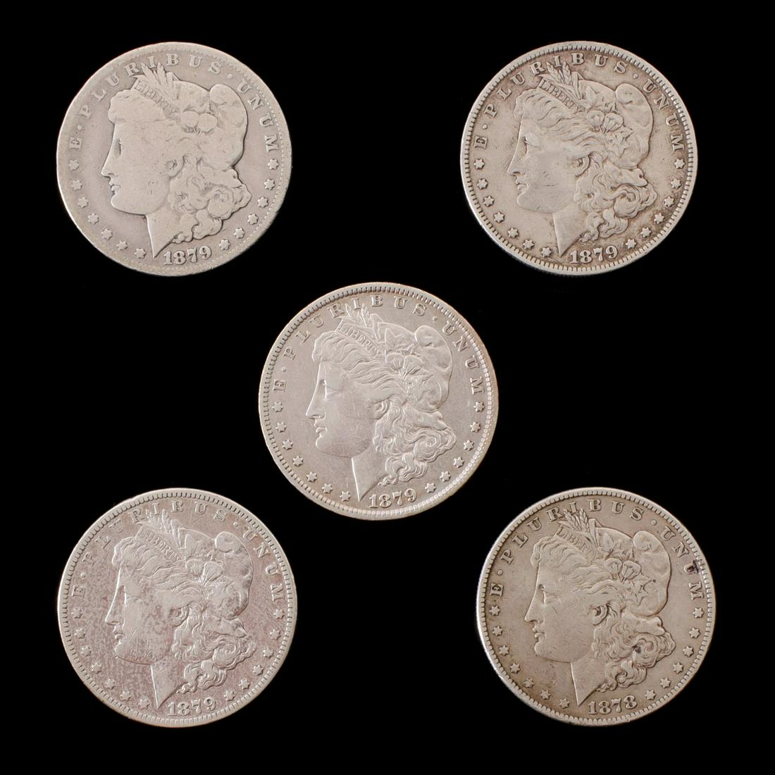 FIVE MORGAN SILVER DOLLARS INCLUDING 1879CC (1 of 12)