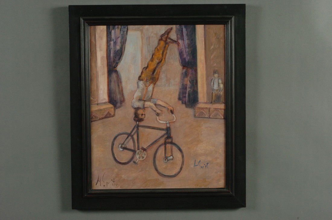 AN ARTHUR SMITH ( -1972 New York WPA) OIL ON CANVASBOAR: Arthur Smith, New York painter known best for his paintings of boxers and baseball players, Smith was a WPA artist and was active through the 1940's. This work measures 16-7/8 x 13-3/4 inches, with 21