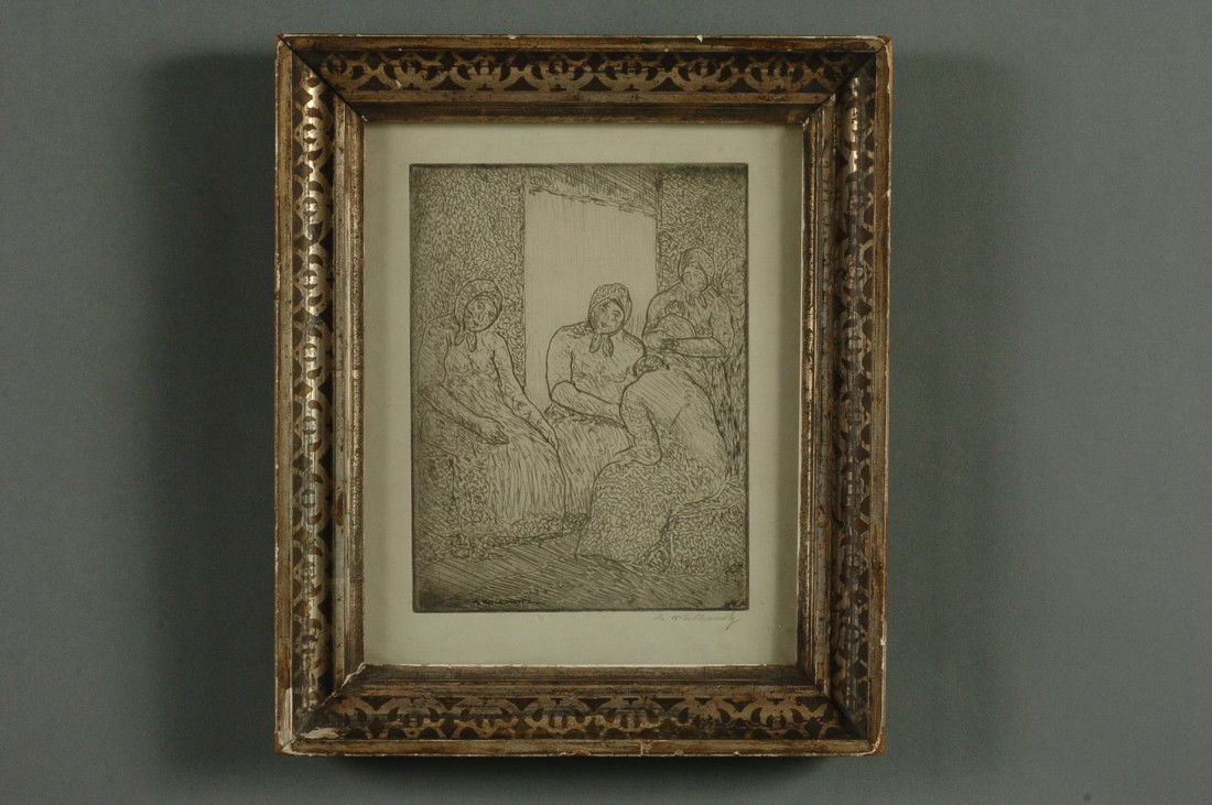 ABRAHAM WALKOWITZ (1878-1965) PENCIL SIGNED ETCHING: Pencil signed 'A. Walkowitz' lower right. 8 x 6 inch image field, in 12.5 x 10.5 inch frame.