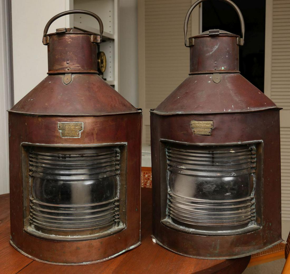 A PAIR LARGE COPPER PORT AND STARBOARD LANTERNS (1 of 13)