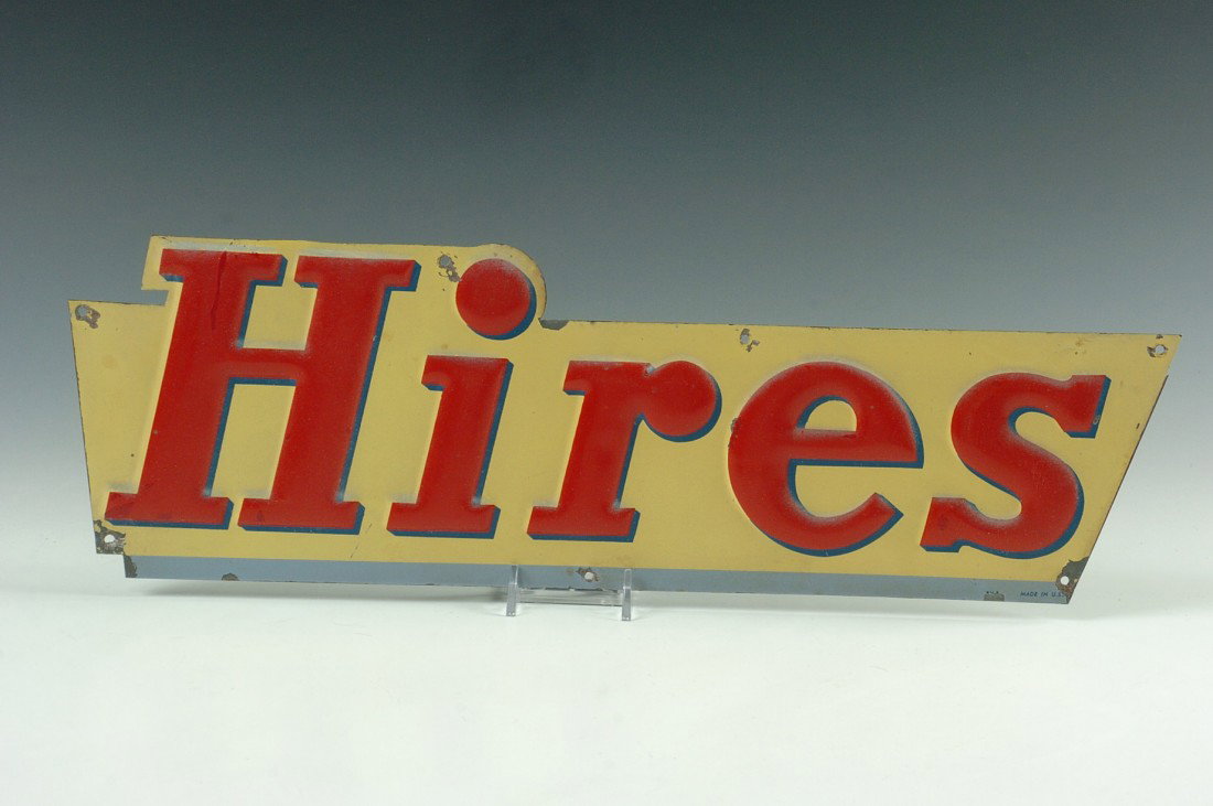 HIRES ROOT BEER ADVERTISING SIGN: An original of embossed tin 5.5 x 17.75 inches.