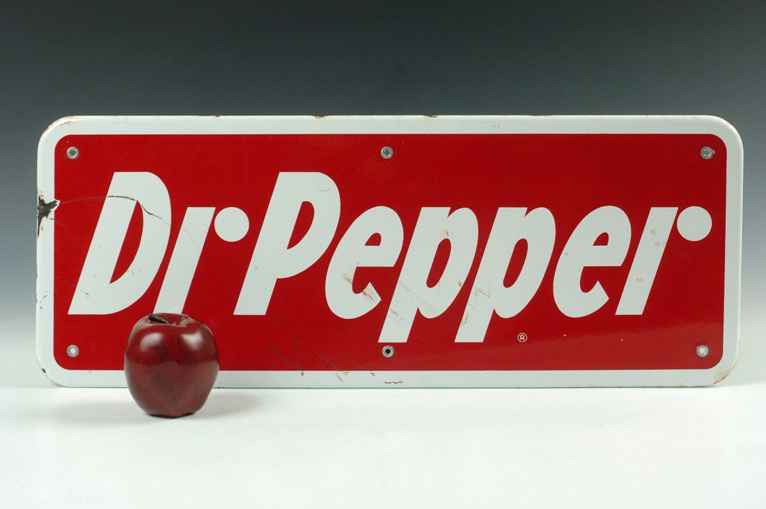 AN UNUSUAL PORCELAIN DR PEPPER ADVERTISING SIGN: 9.25 x 24 inches.