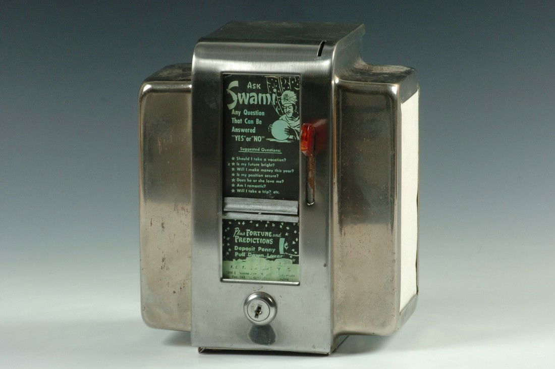 AN ASK SWAMI COIN OP FORTUNE TELLING NAPKIN DISPENSER