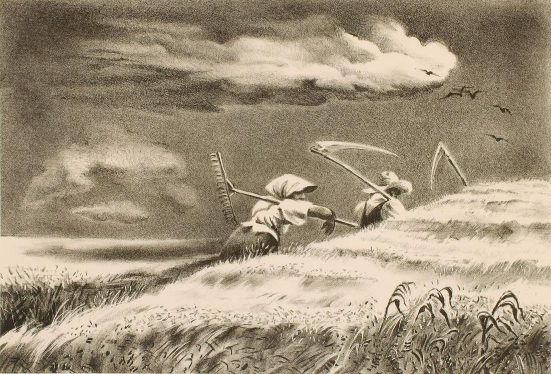 GEORGES SCHREIBER (1904-1977) PENCIL SIGNED LITHO: Georges L. Schreiber (1904-1977) Going Home 1946 The lithograph from an edition of 250 prints is signed by the artist in pencil below the image lower right. Image size 9 x 13.25, frame measures 17.5 x