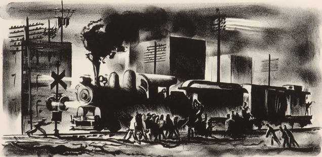 EDWIN FULWIDER (1913-2003) PENCIL SIGNED LITHOGRAPH: Edwin L. Fulwider (1913-2003) The circa 1950 lithograph from an edition of only 15 prints is signed by the artist in pencil below the image lower right, Edwin Fulwider was an American Regionalist