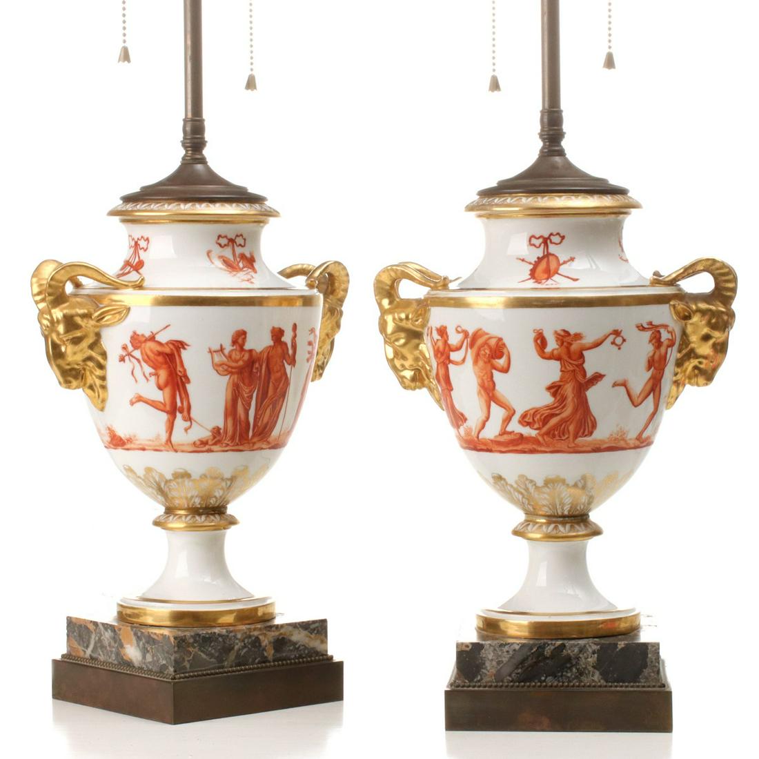 A PAIR OF PARIS PORCELAIN URNS, NOW TABLE LAMPS (1 of 16)