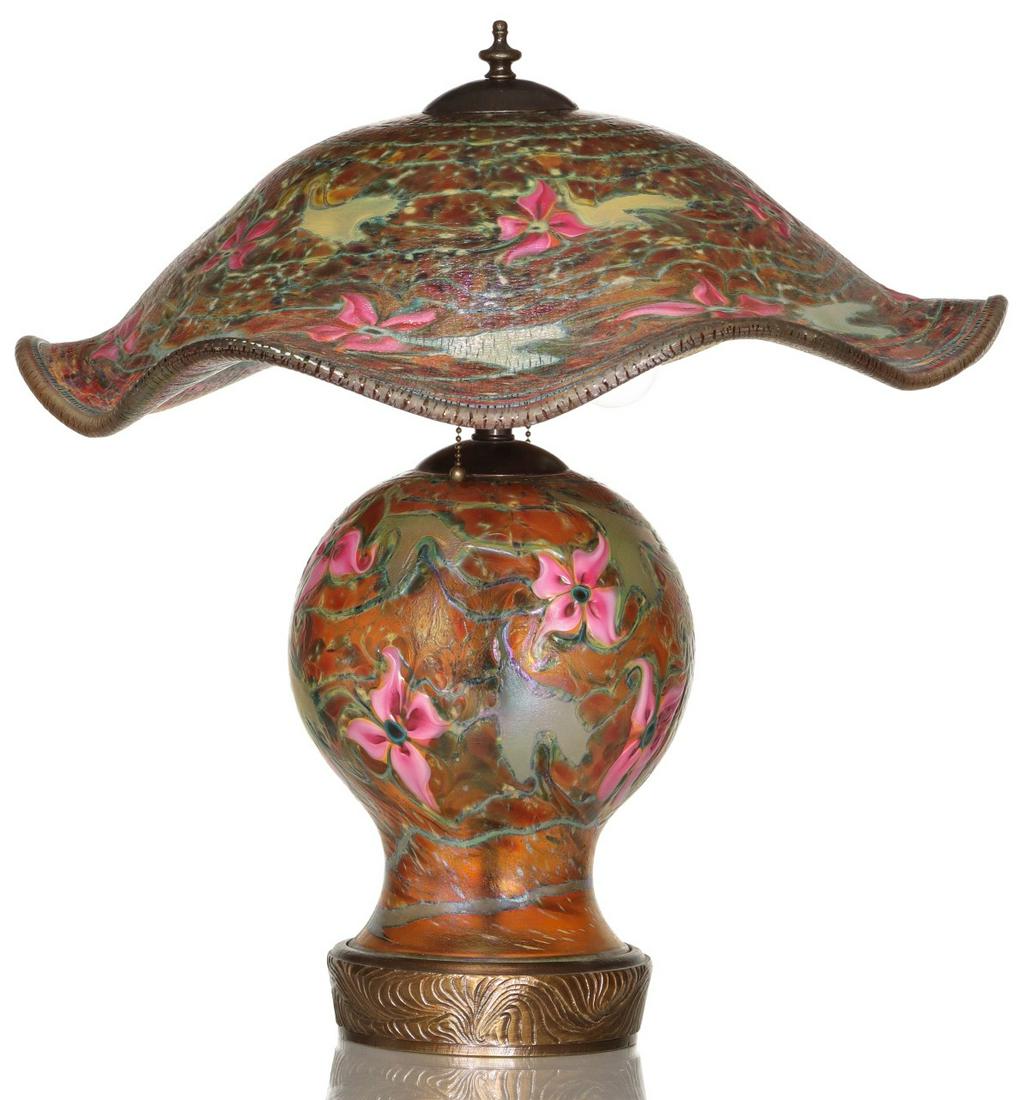 A CHARLES LOTTON MULTI FLORA ART GLASS TABLE LAMP (1 of 13)