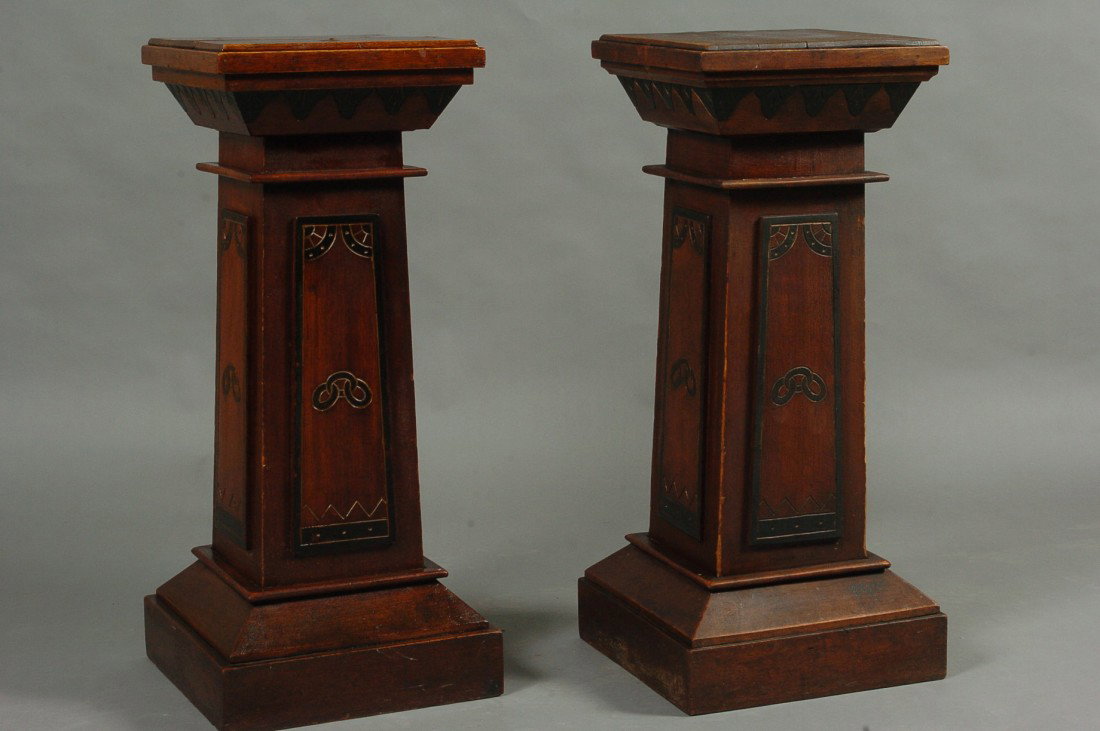 A PAIR OF ODD FELLOWS LODGE LECTERNS CIRCA 1870: Each with incised decoration ebonized and gilded In the Victorian Renaissance Revival flavor, each measures 32 x 14 square