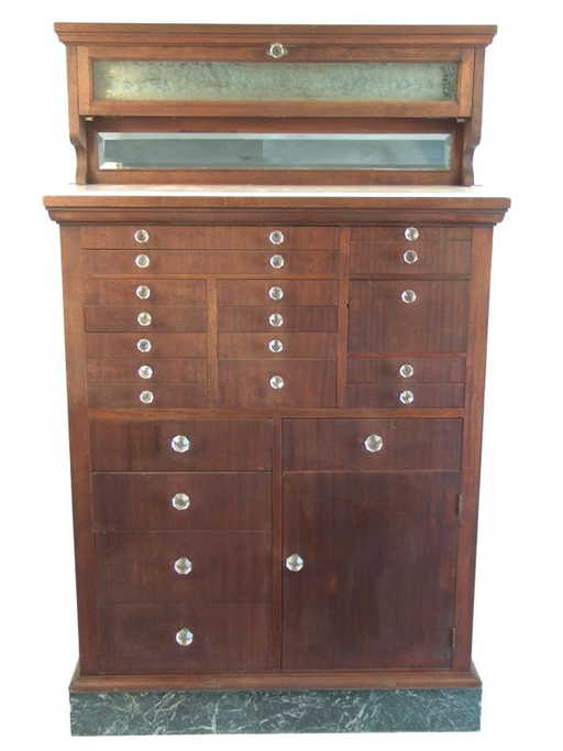 919: ANTIQUE DENTAL CABINET WITH MILK GLASS TOP AND MAR - 919: ANTIQUE DENTAL CABINET WITH MILK GLASS TOP AND MAR