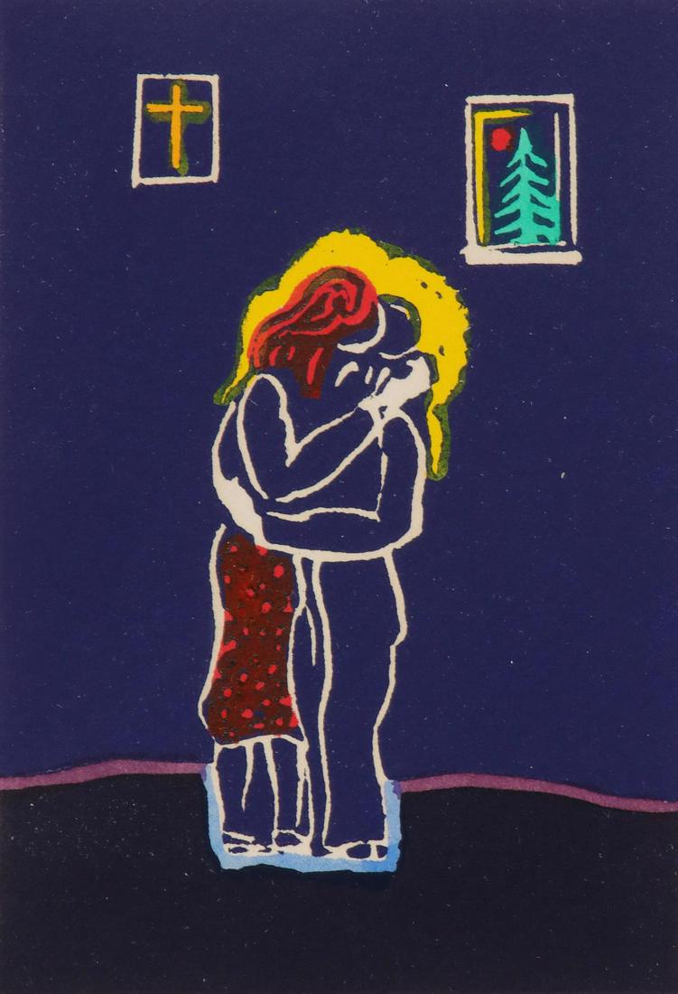 HANS BURKHARDT (1904-1994) PENCIL SIGNED BLOCK PRINT: Hans Gustav Burkhardt (1904-1994) 1975 The linoleum cut block print in color is signed by the artist in pencil below the image and dated 1975. Image measures 4.25 x 2.75 with a framed size of 11.25 x