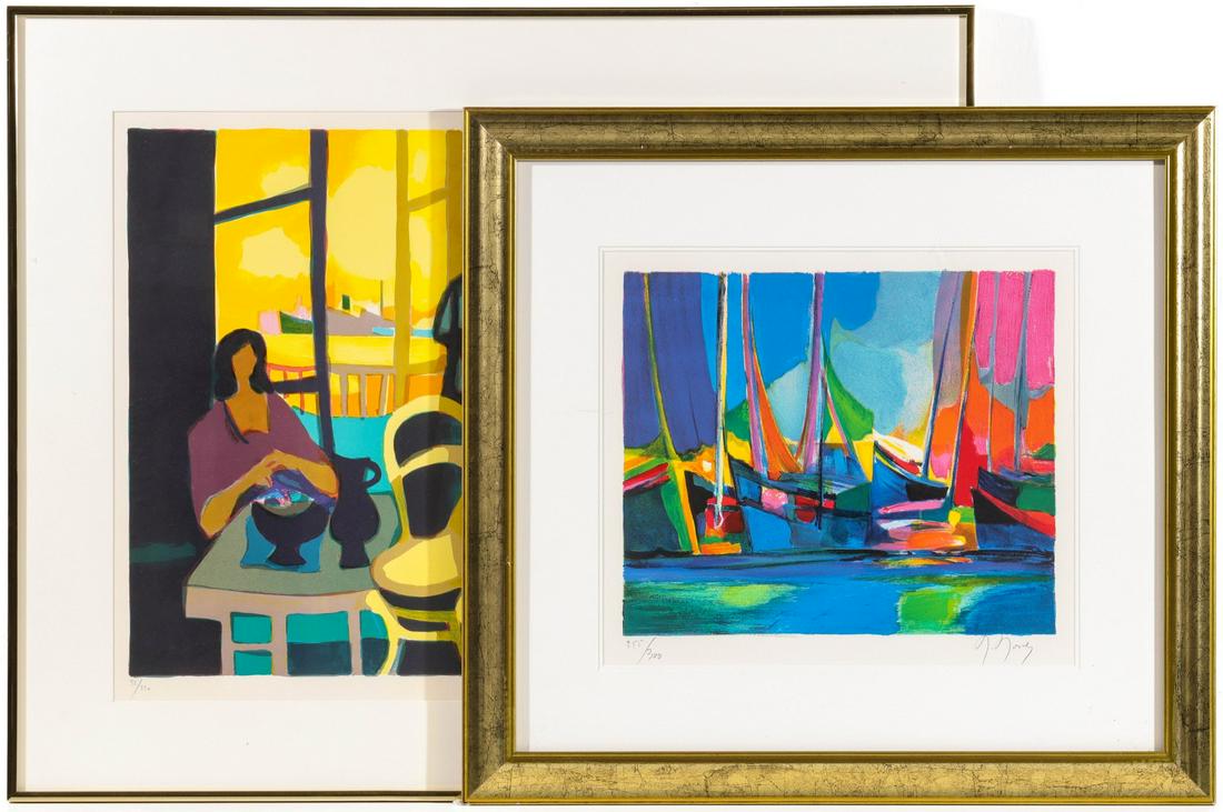 MARCEL MOULY (1918-2008) PENCIL SIGNED LITHOGRAPH: Marcel Mouly (1918 - 2008) Les Chalutiers and Untitled (The Painter) 255/300 and 32/220. Boat image measures 12 x 14 with a framed size of 23.25 x 24.75 inches and the art studio image is 18 x 23.75 w