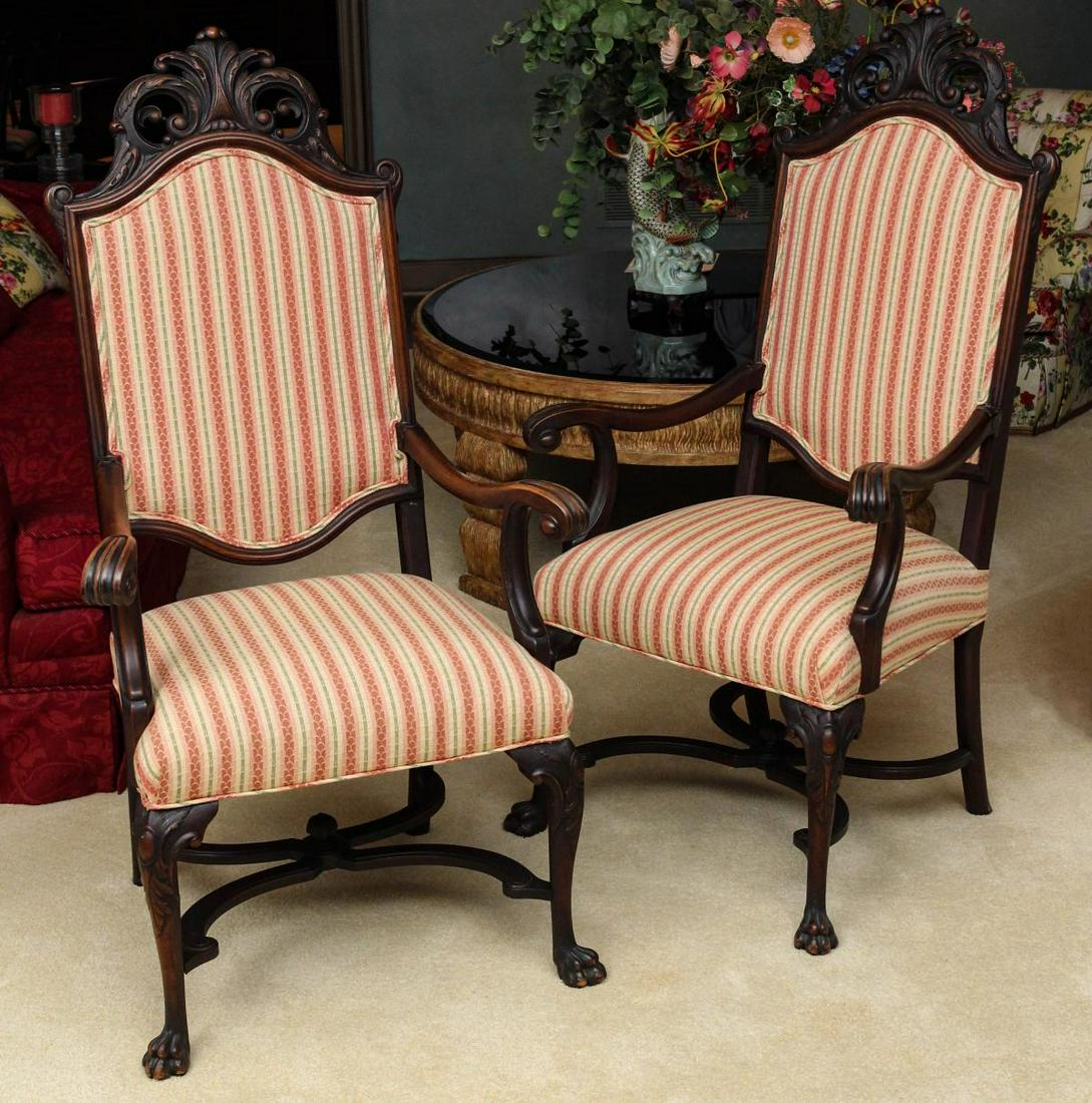 A PAIR EARLY 20TH CENT HIGHBACK ARM CHAIRS (1 of 12)
