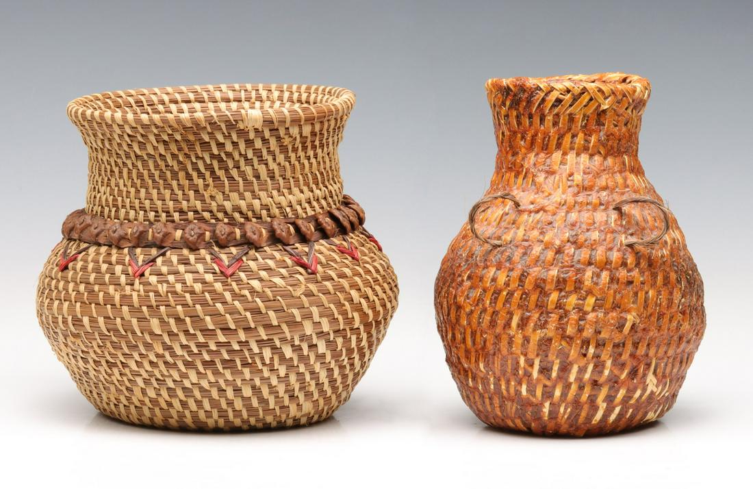 A LORENA LANGLEY PINE NEEDLE BASKET, PLUS ANOTHER (1 of 16)