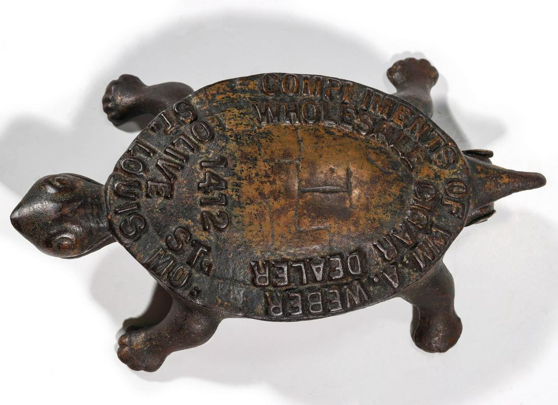 IRON TURTLE TOBACCO ADVERTISING MATCH SAFE C. 1900 (1 of 7)