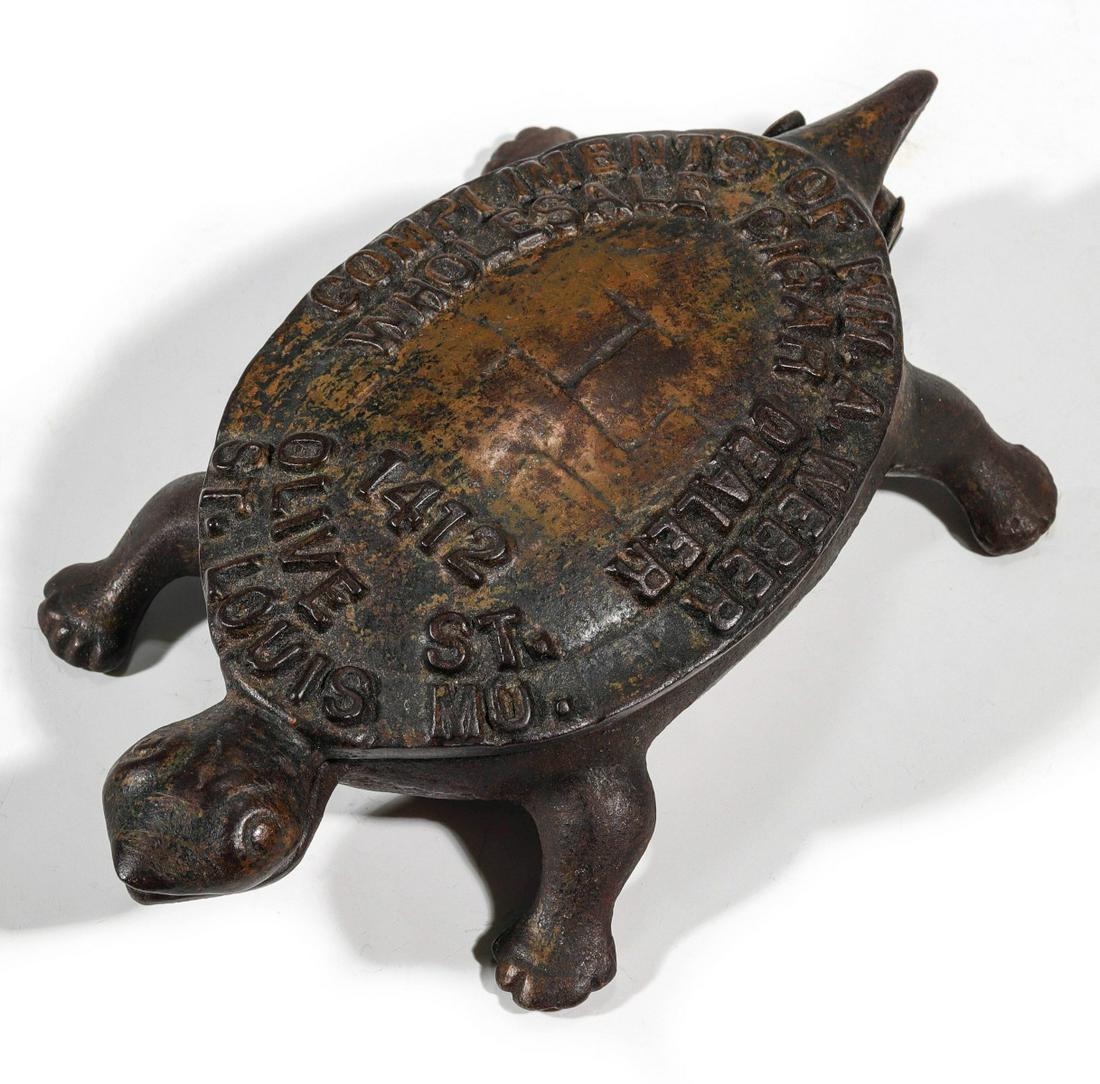 IRON TURTLE TOBACCO ADVERTISING MATCH SAFE C. 1900