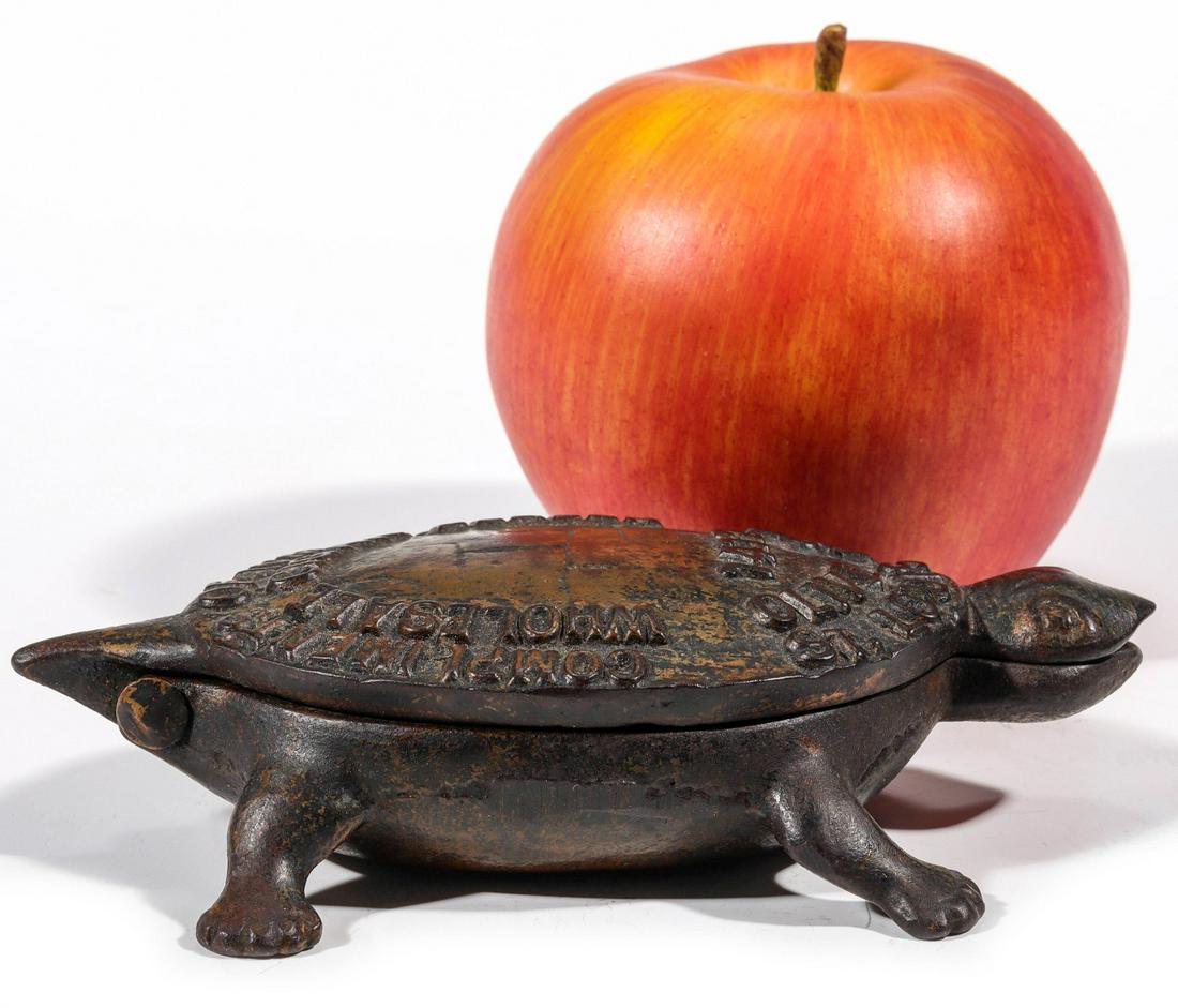 IRON TURTLE TOBACCO ADVERTISING MATCH SAFE C. 1900
