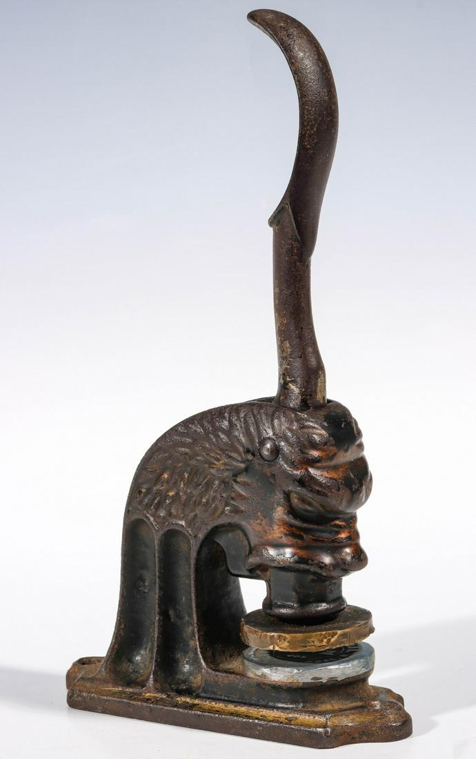 A LARGE FIGURAL LION'S HEAD IRON SEAL C. 1890 (1 of 8)