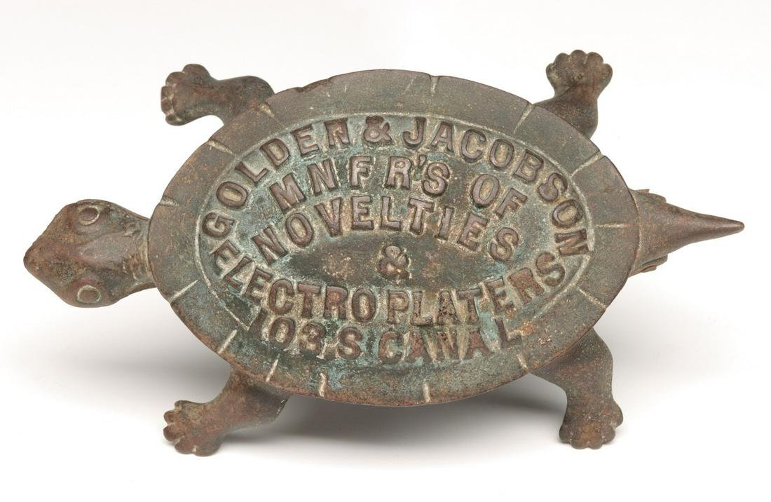 AN IRON TURTLE ADVERTISING MATCH SAFE C. 1900 (1 of 6)
