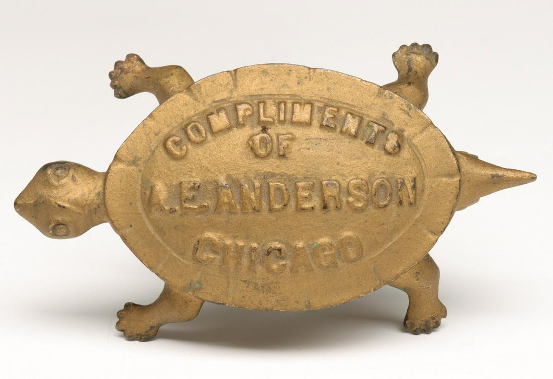 AN IRON TURTLE ADVERTISING MATCH SAFE C. 1900 (1 of 7)