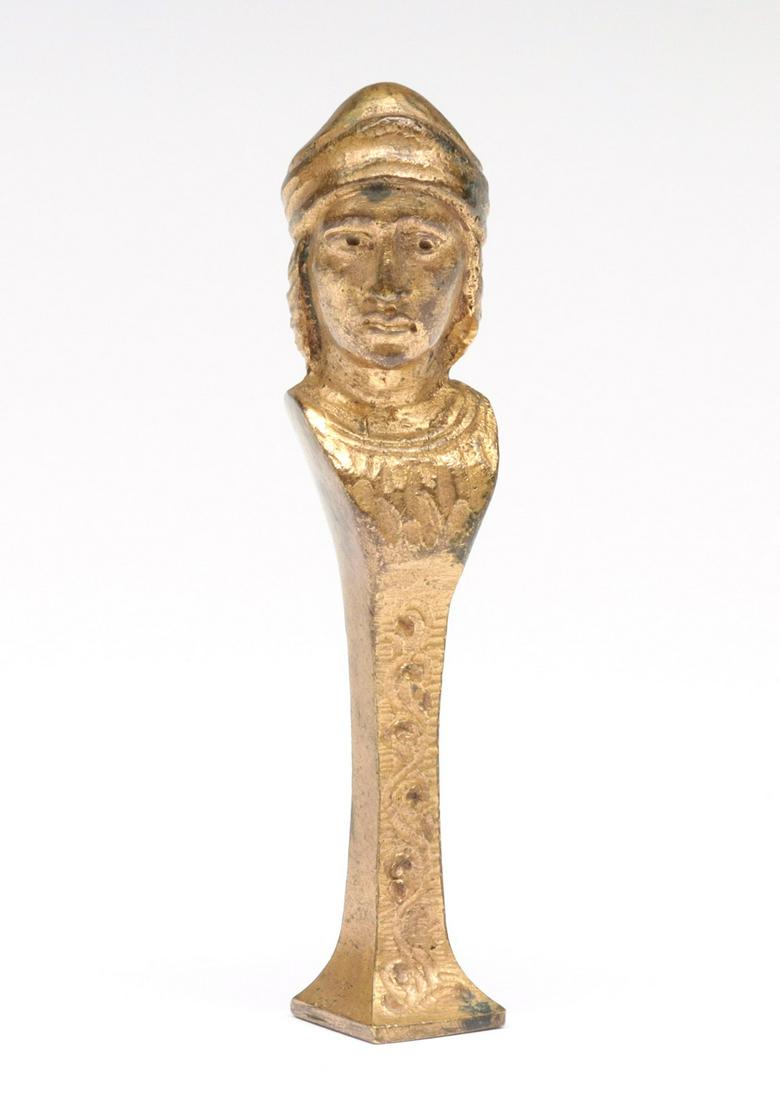 GILDED BRASS MEDIEVAL BUST WAX SEAL 1890-1910 (1 of 10)