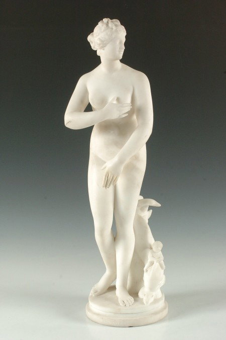 ITALIAN CARRARA MEDICI-VENUS MARBLE SCULPTURE: Title 'Medici-Venus' etched in base, stands 24 inches.