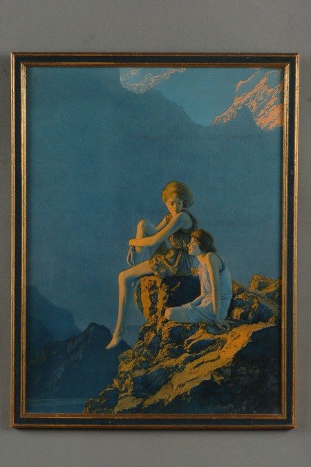 AN ORIGINAL MAXFIELD PARRISH PRINT, 'CONTENTMENT' : 1928. An original framed print measures 20 x 15 inches overall.