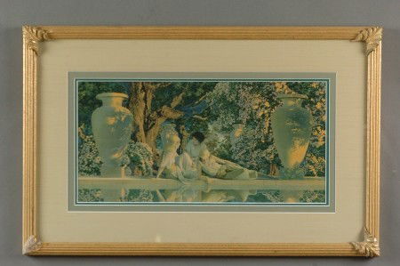 AN ORIGINAL MAXFIELD PARRISH PRINT, 'THE GARDEN OF ALLA: 1918. An original print, framed and matted with a sight size of 8.75 X 18.5 inches. Overall framed size 16.75 X 26 inches.