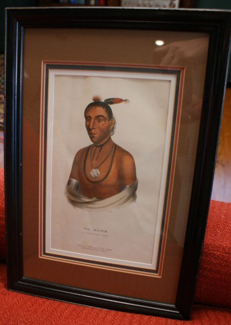 JOHN T. BOWEN (1801 - 1856) AMERICAN INDIAN LITHOGR: WESH - CHUBB A CHIPPEWAY CHIEF, hand colored stone lithograph published by D. Rice and A. N. Hart, Philadelphia. Measures 16.5 x 11 frame and sight size of 10 x 6 inches