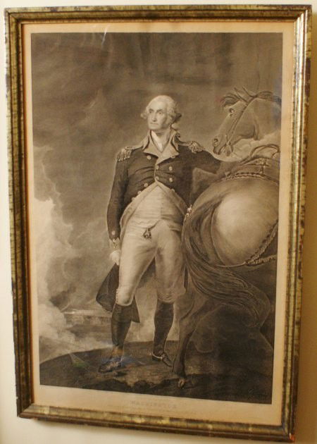 THOMAS KELLY AFTER STUART: WASHINGTON AT DORCHESTER: A circa 1836 engraving by Thomas Kelly (American, 1795-1841) after the painting by Gilbert Stuart. Nice with apparently the original frame and rippled glass, sight size through the frame is 25.5 x 17