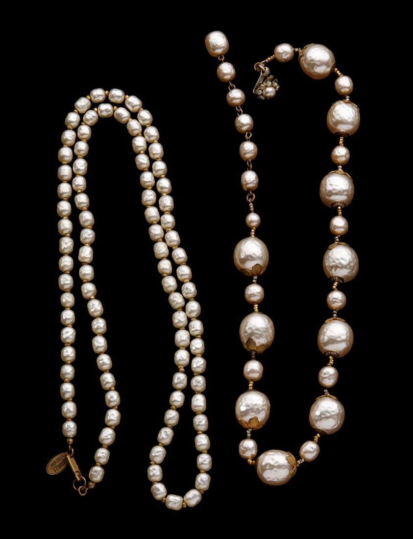 TWO FAUX PEARL NECKLACES SIGNED MIRIAM HASKELL (1 of 12)
