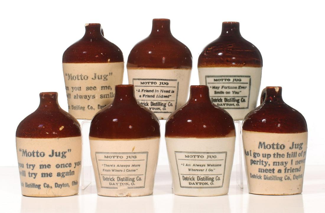 SEVEN DERRICK DISTILLING STONEWARE MOTTO JUGS (1 of 17)