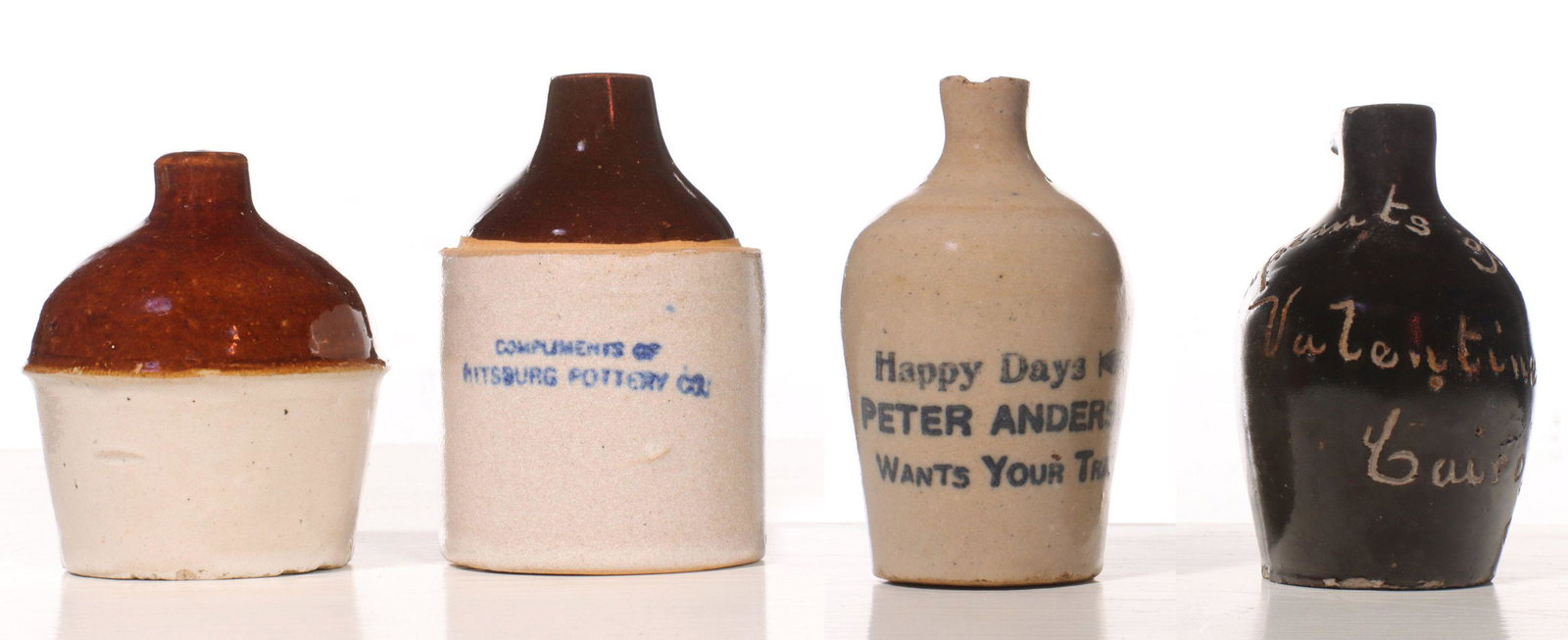 FOUR ANTIQUE STONEWARE MINI JUGS (1 of 14)