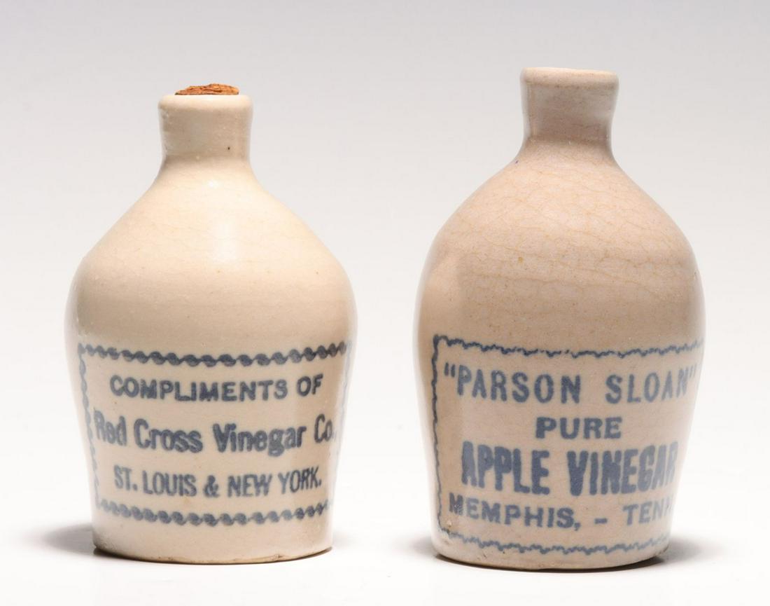 TWO VINEGAR ADVERTISING STONEWARE MINI JUGS (1 of 12)