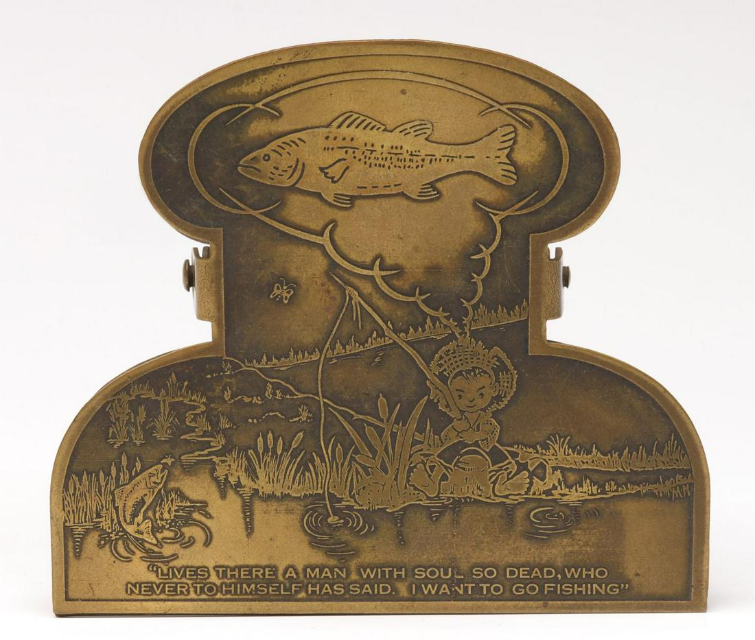 A FISHING THEME PICTORIAL BRASS BILL CLIP C. 1920 (1 of 8)