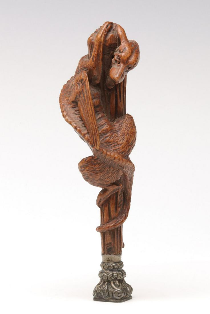 A CARVED WALNUT CLIMBING DRAGON WAX SEAL WITH SILVER (1 of 11)