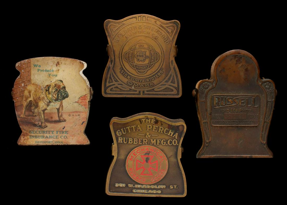 FOUR BRASS AND OTHER 1920s ADVERTISING BILL CLIPS (1 of 12)