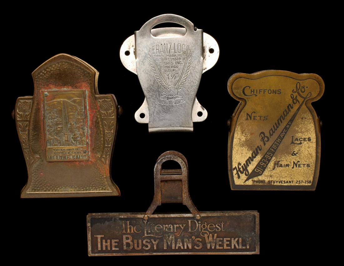 FOUR BRASS AND OTHER 1920s ADVERTISING BILL CLIPS (1 of 12)