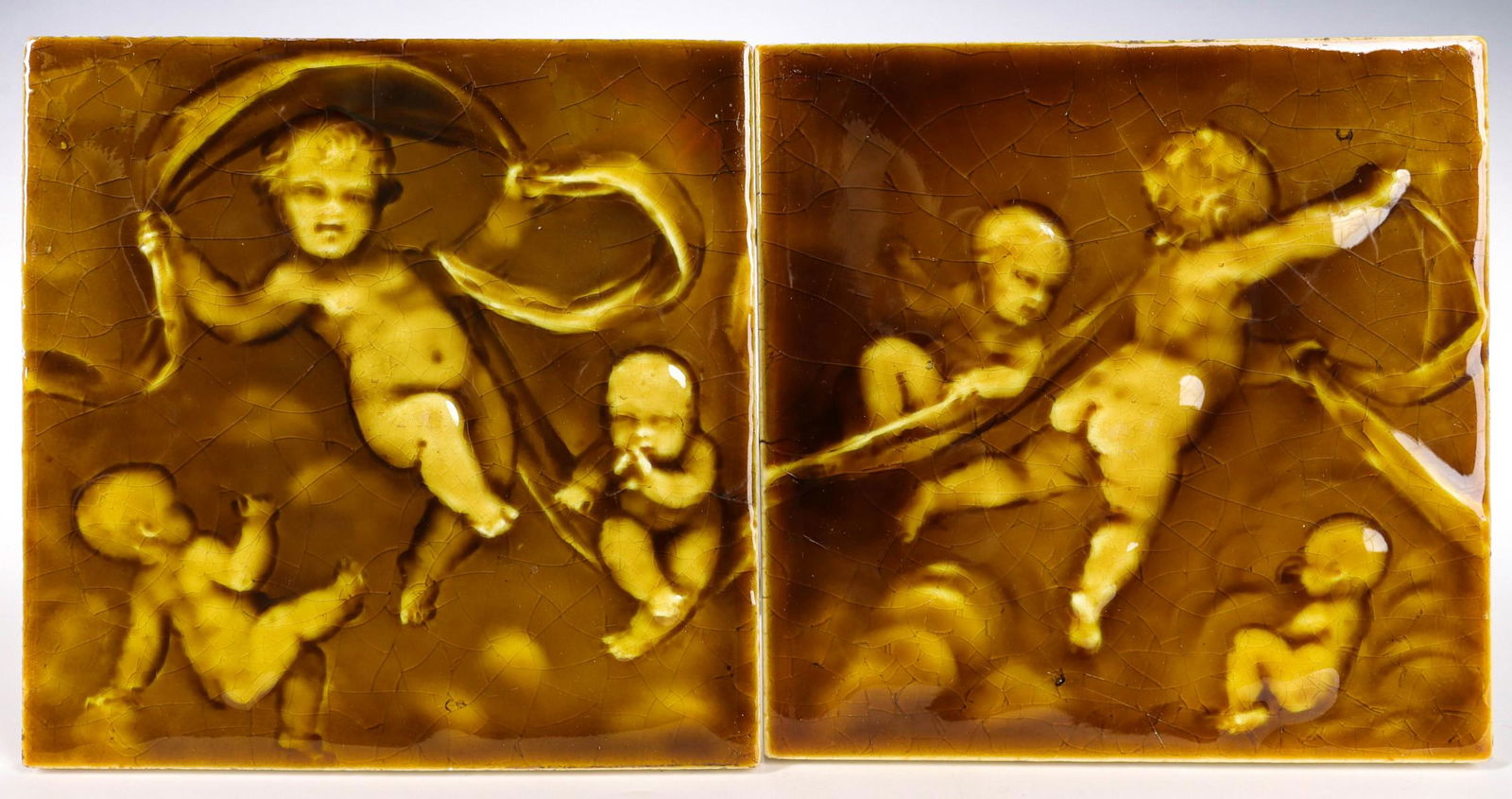 TWO TRENT TILE CO. ART POTTERY FIREPLACE TILES (1 of 2)