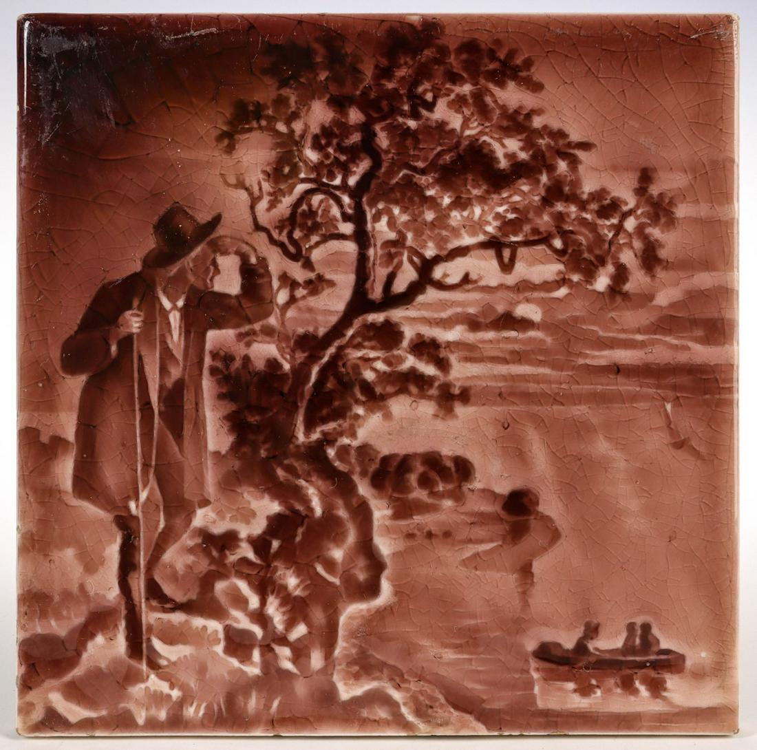 A VICTORIAN ART POTTERY TILE (1 of 2)